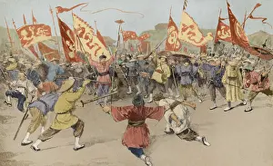 Stances: Assembly of Chinese Boxers performing their martial