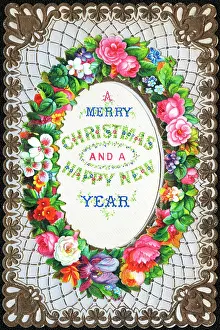 Forgetmenots: Assorted flowers on a Christmas and New Year card