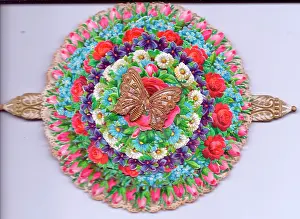 Tabs: Assorted flowers on a circular greetings card