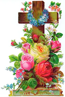 Rosebud: Assorted flowers on a cross-shaped greetings card