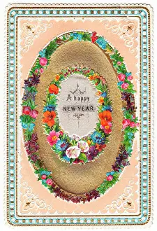 Ovals: Assorted flowers on a New Year card