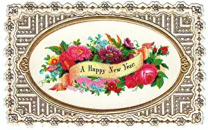 Rosebud: Assorted flowers on a New Year card