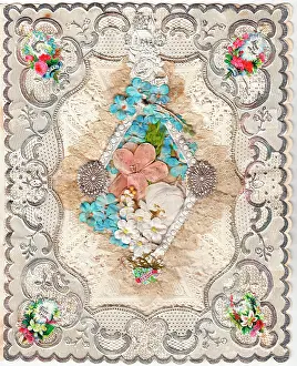 Forgetmenot: Assorted flowers on an ornate Valentine card