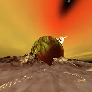 Smashing: An asteroid hits a moon near to this planet out in the ?