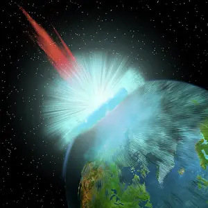 Collision: An asteroid hits planet Earth near the North Pole