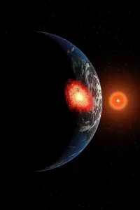 Collision: An asteroid hitting a planet