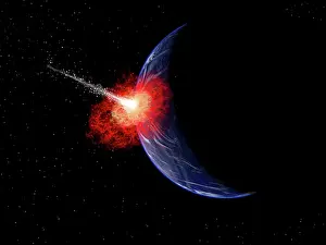 Hitting: An asteroid hitting planet Earth