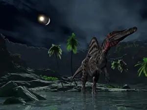 Smashing: An asteroid impact on the moon while a Spinosaurus wanders ?