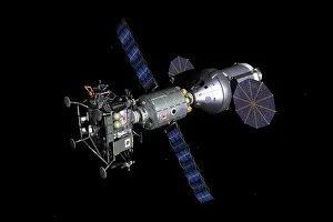 Stay: An Asteroid Lander is docked to a Deep Space Vehicle