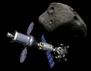 Stay: An Asteroid Lander is docked to a Deep Space Vehicle