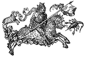 Scorpio: astrology, planets, Mars as knight, woodcut