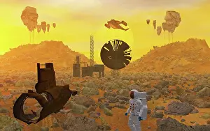 Spacesuit: An astronaut exploring an abandoned outpost on
