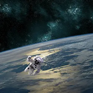 Weightless: An astronaut floating above Earth