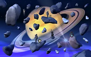 Saturn: Astronaut miners mining Saturns ring fragments