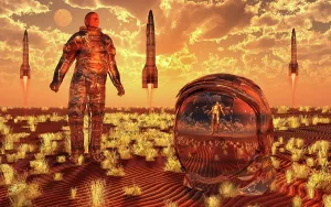 Spaceflight: Astronaut with reflection in a space helmet, &