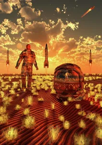 Spaceflight: Astronaut with reflection in a space helmet, &