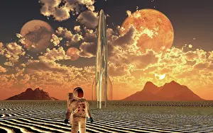 Spaceflight: An astronaut using a rocketship to travel to different