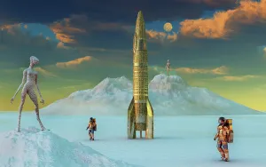 Spaceflight: Astronauts & aliens meeting on the surface of an exoplanet