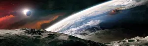 Spacewalk: Two astronauts exploring a moon