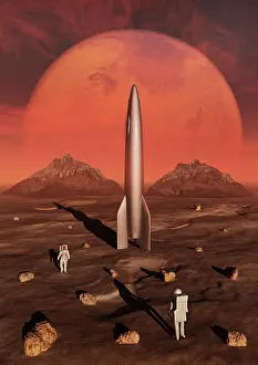 Planetary: Astronauts exploring the moon of planet Mars