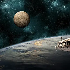 Unrecognizable: Astronauts working on space station while orbiting an ?