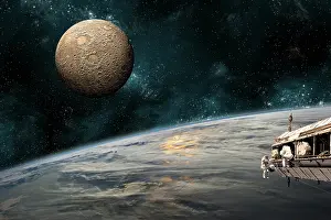 Unrecognizable: Astronauts working on space station while orbiting an ?