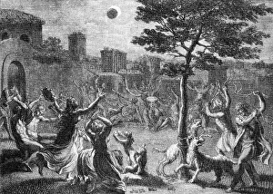 Peuples: astronomy, solar eclipse, Peru, engraving from