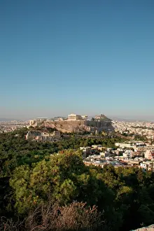 Parthenon: Athens. Panoramic view of the Acropolis. Sunset