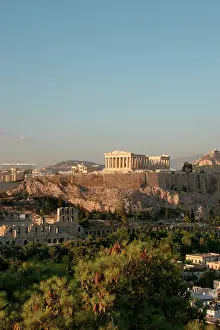 Parthenon: Athens. Panoramic view of the Acropolis. Sunset