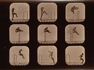 Hurdle: Athletes. Walking high leap