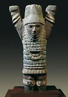 Xochicalco: Atlantis or warrior with arms raised. Polychrome