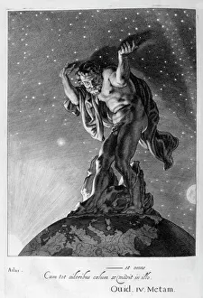 Muses: Atlas supporting the sky. Engraving depicting