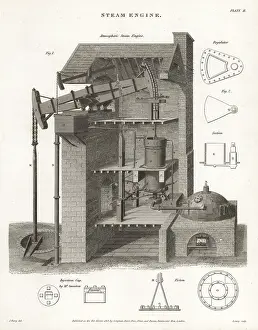 Farey: Atmospheric steam engine, elevation, 19th century