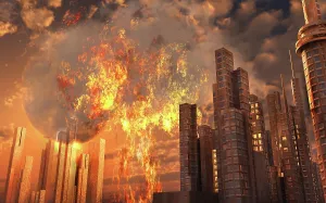 Explosions: An atomic explosion going off in a city