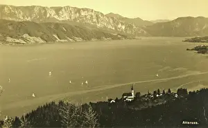 Attersee: Attersee at the Attersee. View from the forest on the