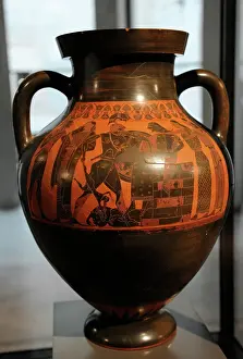 Amphora: Attic amphora depicting scenes of Trojan War. 6th century BC