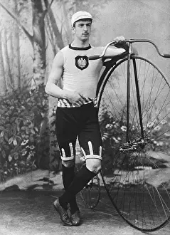 Farthing: August Lehr with a high wheel, 1889
