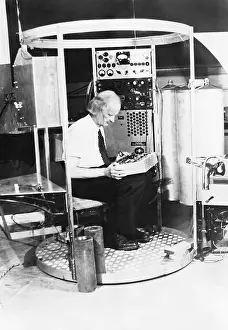 Bathyscaphe: Auguste Piccard in the cage of his Bathyscaphe