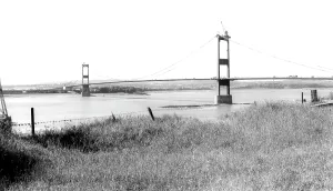 Aust: Aust Ferry, the Severn Bridge under construction c1965