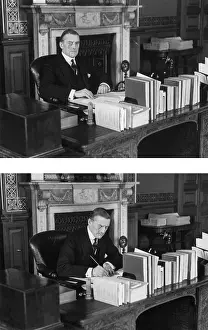 Gestures: Austen Chamberlain at his desk, 1929
