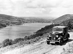 Brecon: Austin car, Talybont Reservoir, Brecon Beacons, Wales