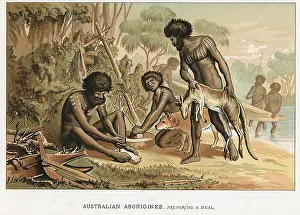 Blister: Australian natives preparing meal from animal