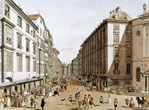 1786: Austria. Vienna. Kohlmarkt Street. 1786. Engraving. Colored