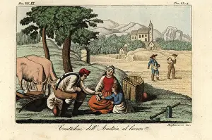Verico: Austrian peasants at work in the fields, 18th century