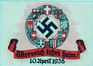 Unkown: Austrian plebiscite propaganda card with swastika