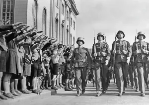 Paraded: Austrian soldiers visiting Berlin, 1938