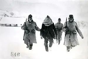 Suspect: Austrian troops with suspect peasant, Galicia, WW1