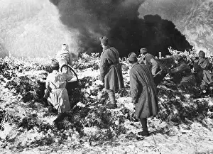 Thrower: Austrian troops using flamethrower, WW1