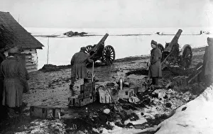 Carpathians: Austro-Hungarian howitzers in an artillery position, 1915