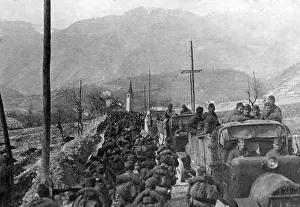 Austria Hungary: Austro-Hungarian troops march along a road, 1917